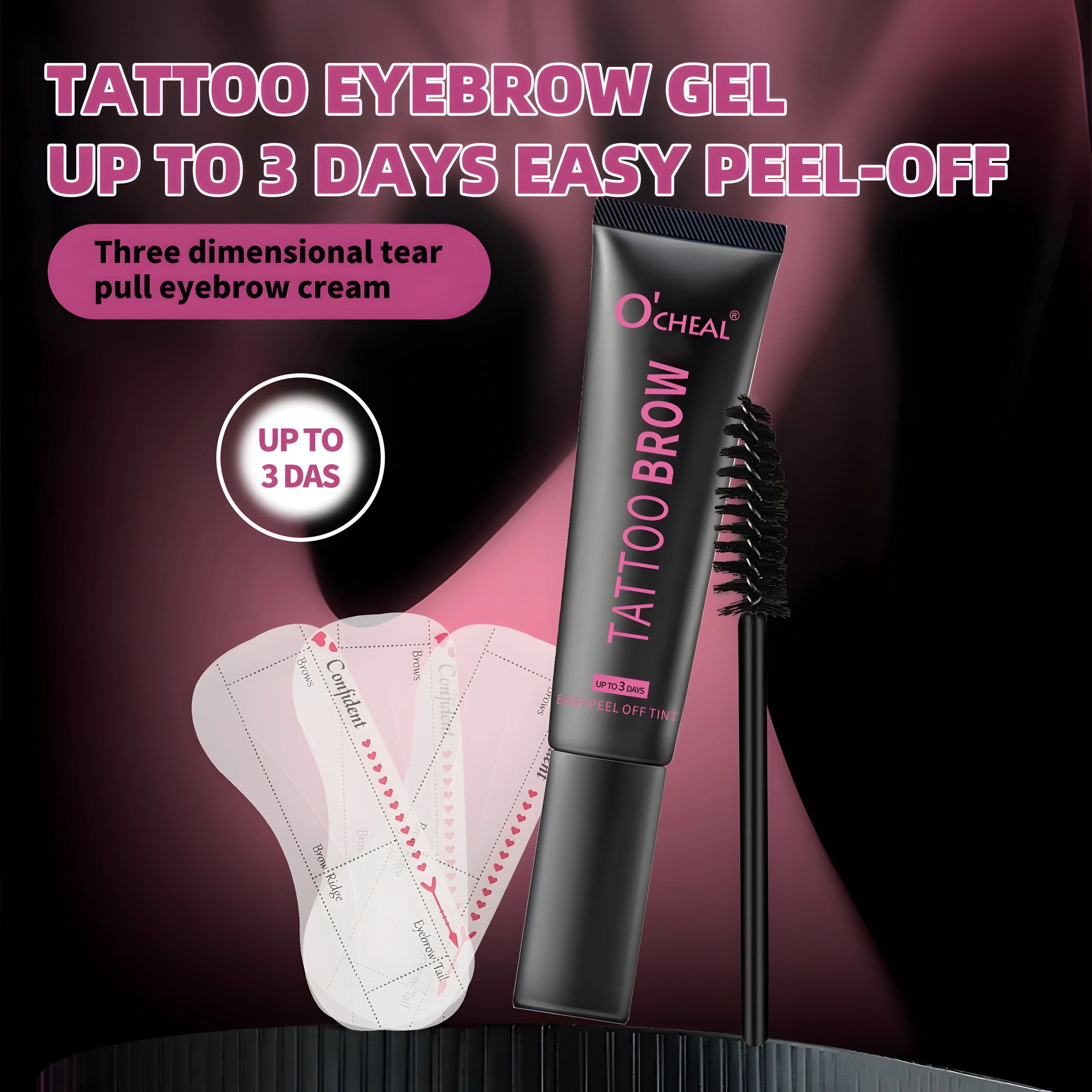 Waterproof Tattoo Brow Peel Off Tint with Stencils